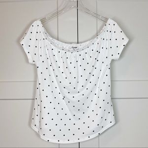 Joe Boxer Off Shoulder White Short Sleeve Top Black Polka Dots NWOT